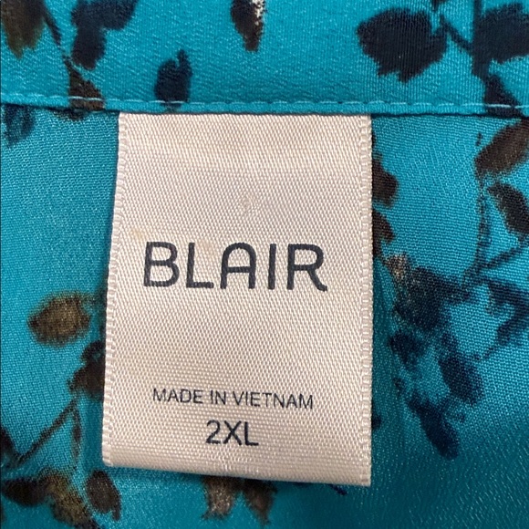 Blair Teal Blue Black Leafy Flowy Long Sleeve Tunic Button Up Shirt Size 2XL - Picture 6 of 9